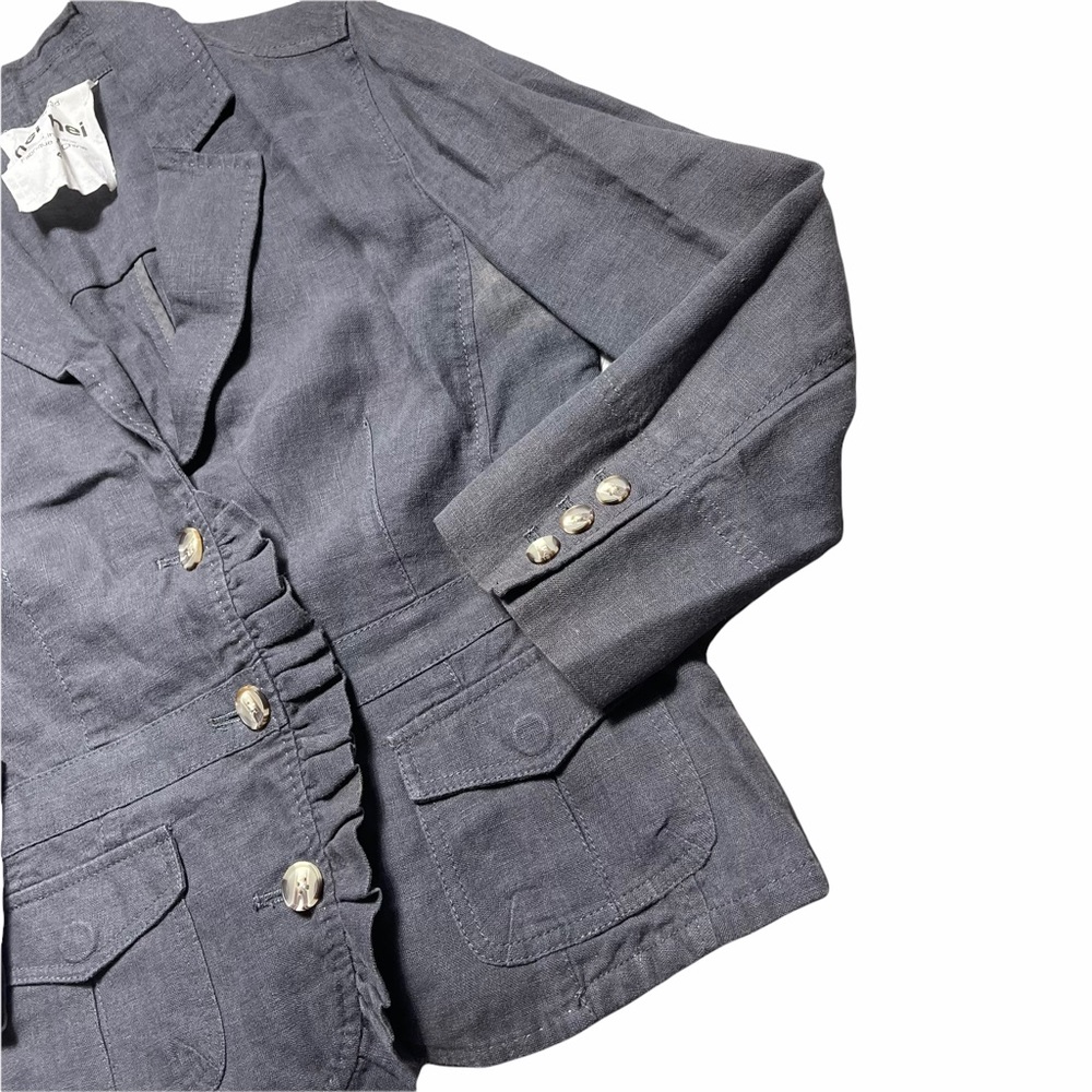 Anthropologie Hei Hei Grey 100% Linen Blazer 4 - Picture 3 of 10